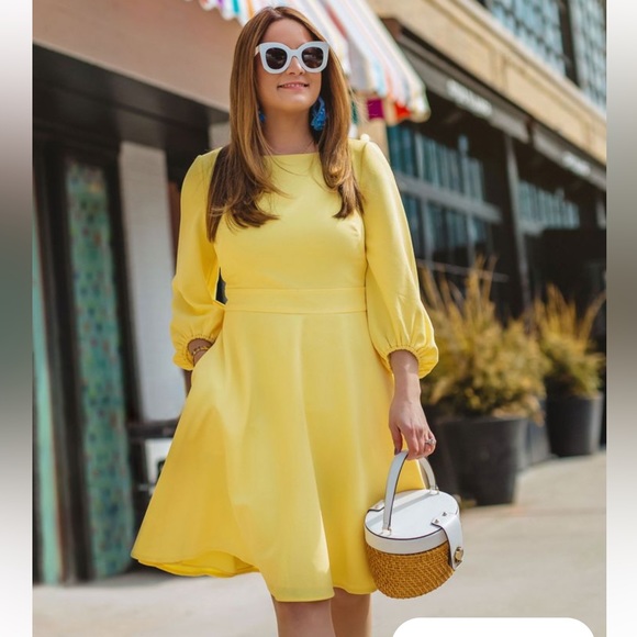 Eliza J Dresses & Skirts - Eliza J Yellow Fit and Flare Balloon sleeve dress size 8